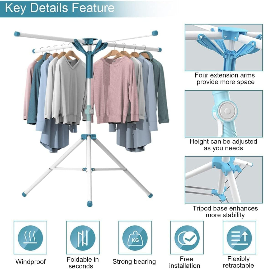 2 Tier Folding Clothes Drying Rack, Collapsible Tripod Clothes Steel Drying Rack