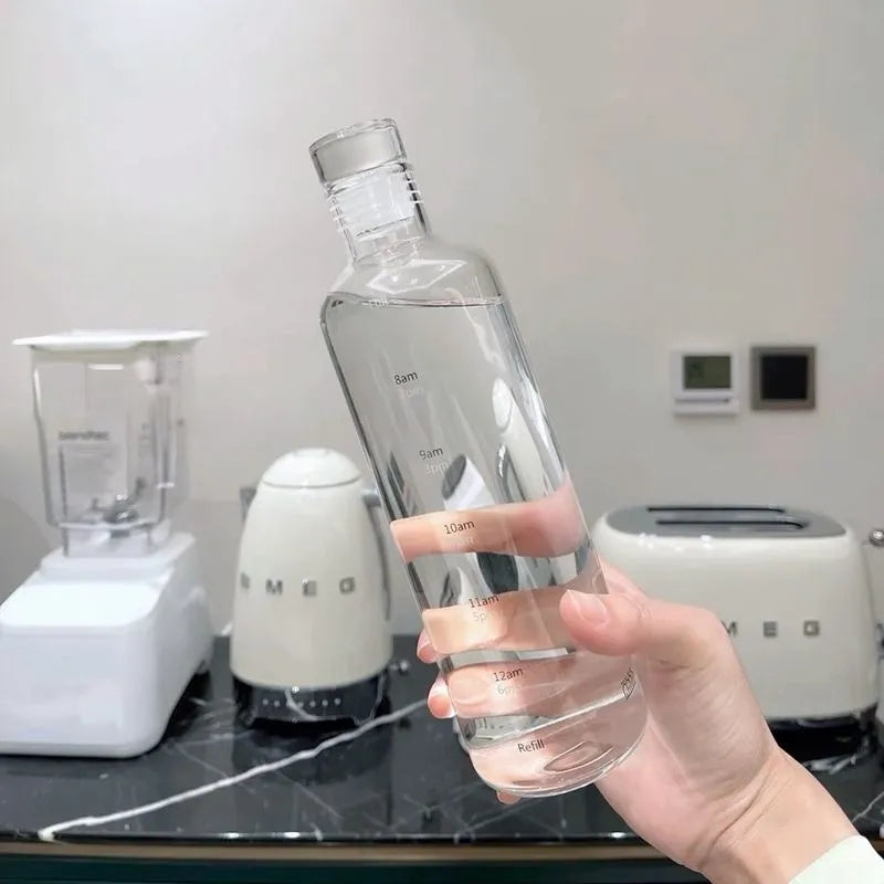 500ml Transparent With Time Scale Glass Water Bottle
