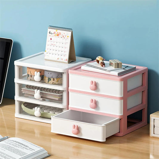 3 Layers Cartoon Rabbit Handle Desktop Organizer