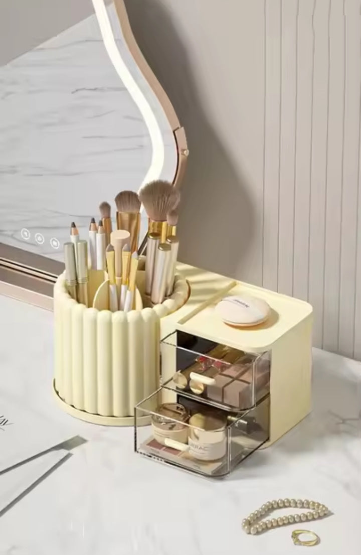 Rotating Plastic Makeup Brush Organizers With Drawer (Premium Quality)