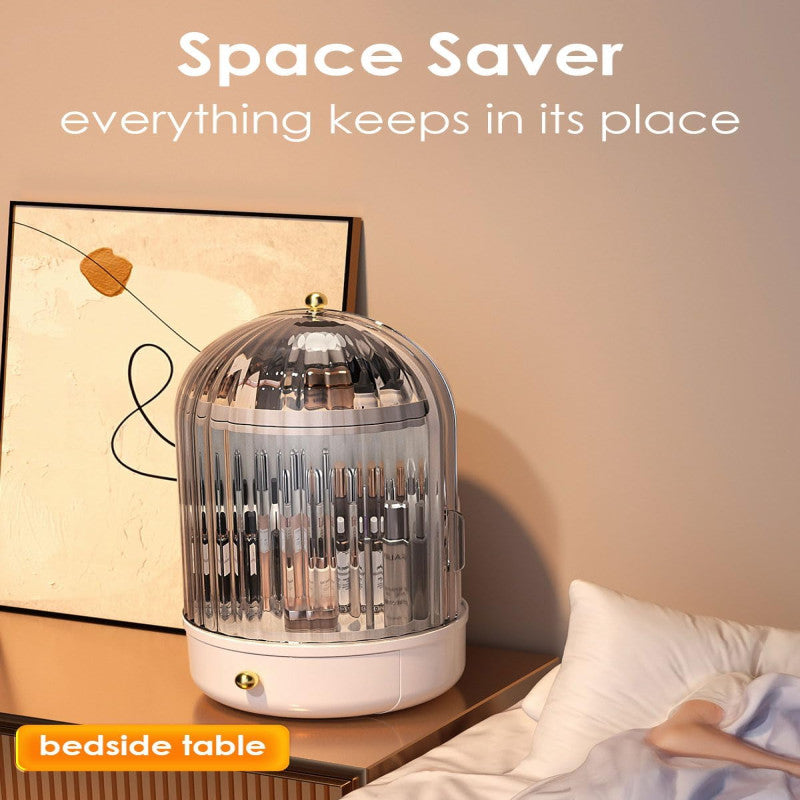 Rotating Makeup Storage with Cover and Drawer, Large Skincare Cosmetics Organizer (Premium Quality)