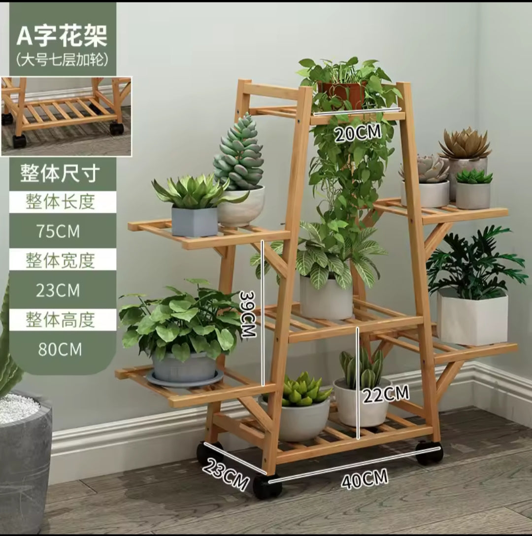 7 Layers Bamboo Plant Rack With Tires (Premium Quality)