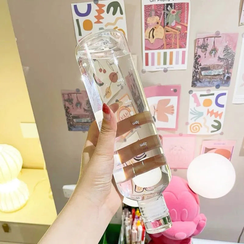 500ml Transparent With Time Scale Glass Water Bottle