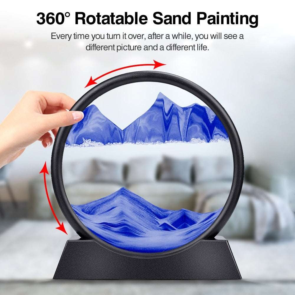Moving Sand Art Round Glass 3D Hourglass Display Frame