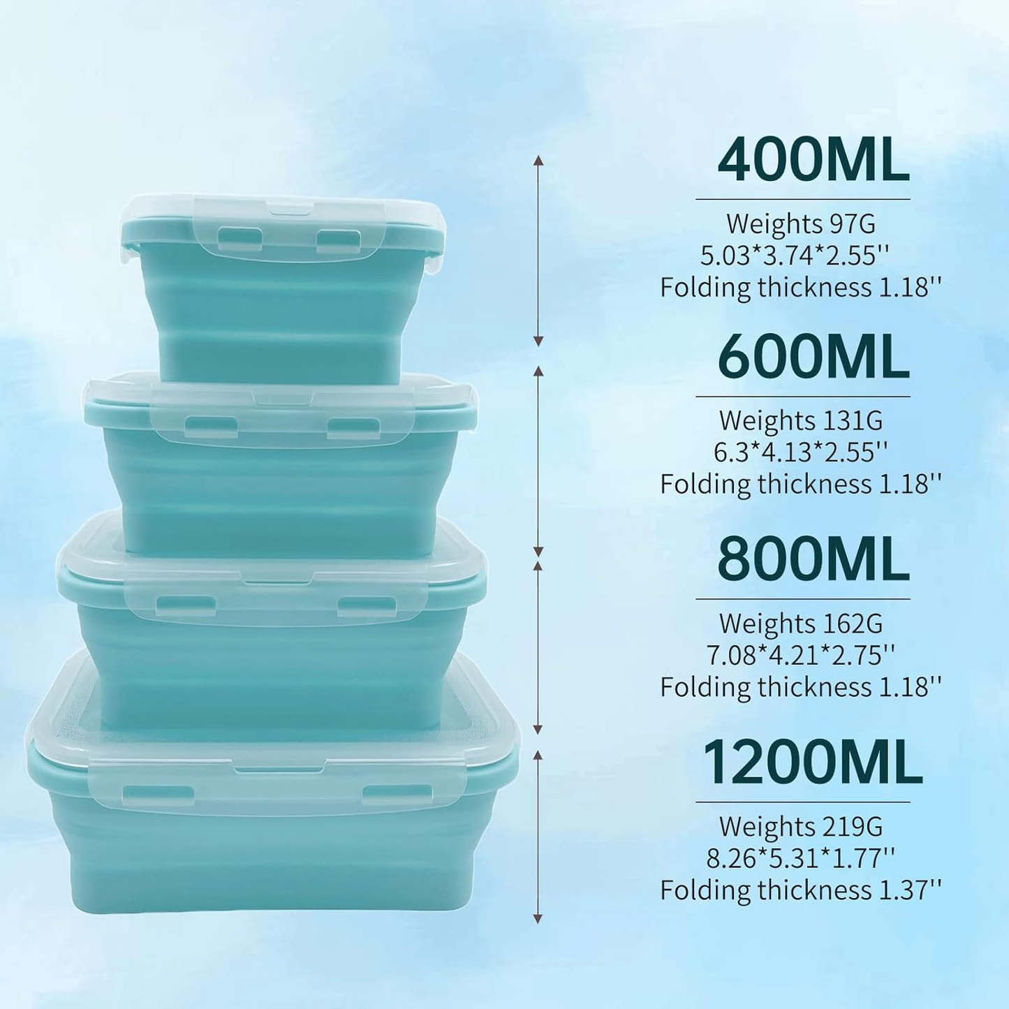 Silicon Foldable Food Storage Containers With Lids (Pack Of 4)
