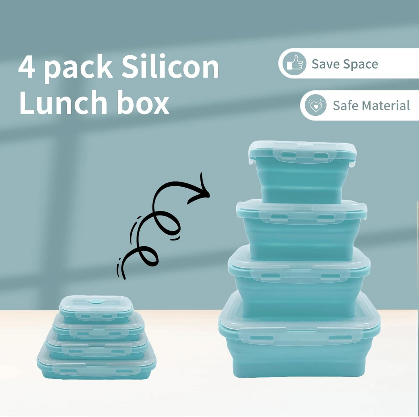 Silicon Foldable Food Storage Containers With Lids (Pack Of 4)