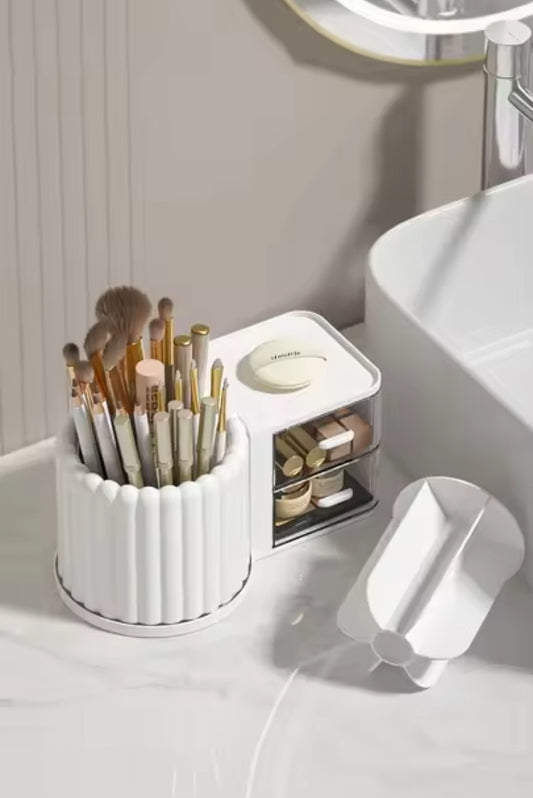 Rotating Plastic Makeup Brush Organizers With Drawer (Premium Quality)