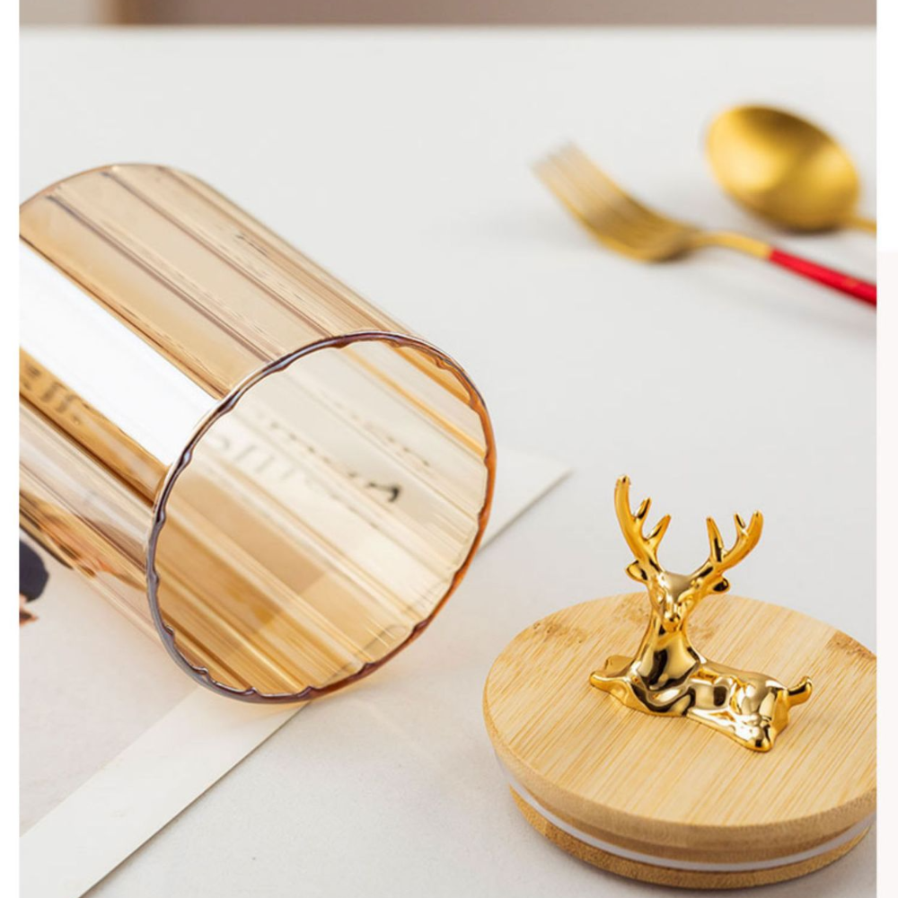 Golden Deer Airtight Jar With Wooden Lid