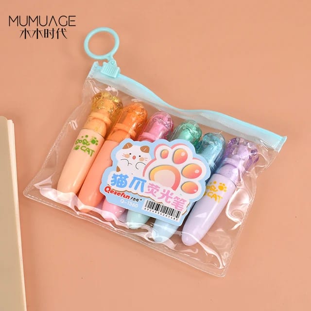 6pcs Mini Cat Paw Style Highlighter (Premium Quality)