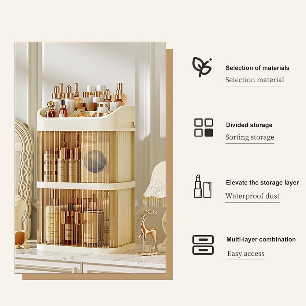 3 LayerMakeup Storage Box Multi Compartments Cosmetic Organizer, Acrylic Cosmetics Display Case