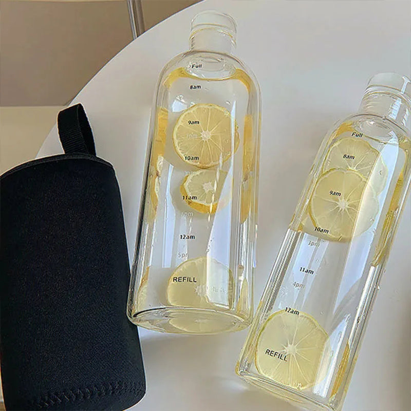 500ml Transparent With Time Scale Glass Water Bottle