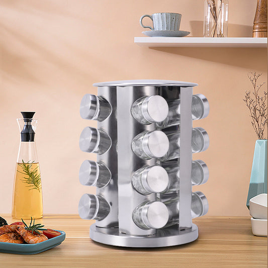 Nordic Style Stainless Steel Revolving Spice Rack 16pcs