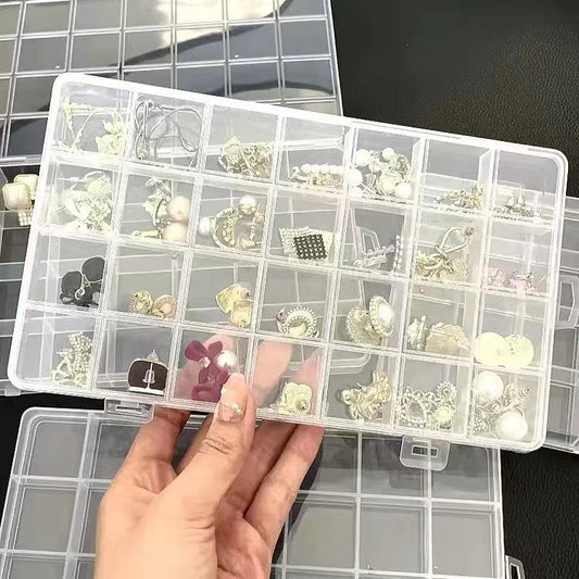 28 Grids Rectangle Plastic Jewelry Airing Storage Box