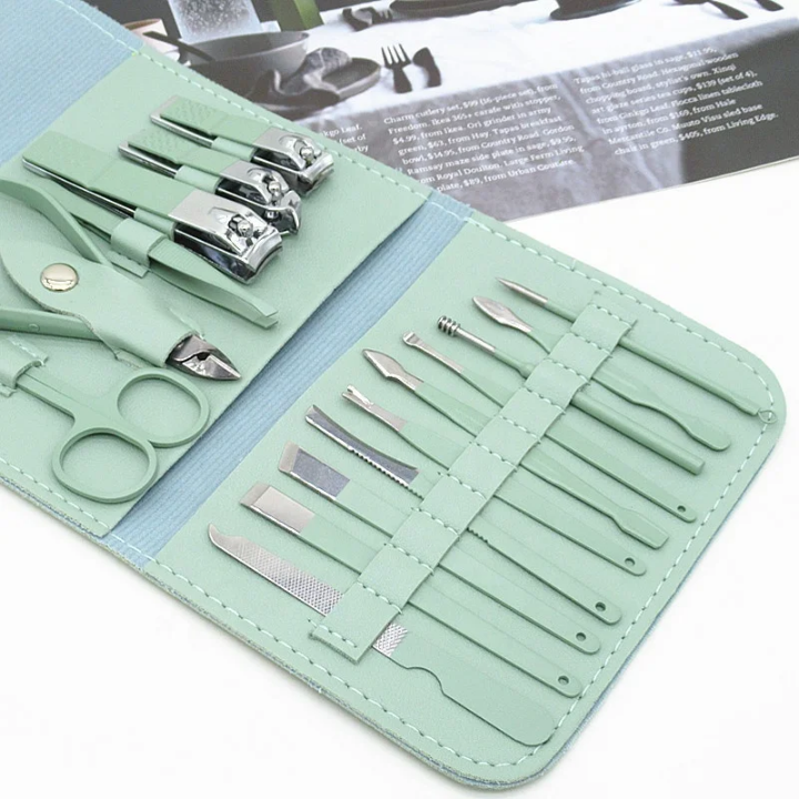 16 PCS Professional Nail Clipper Manicure Pedicure Set With Leather Case (Premium Quality)