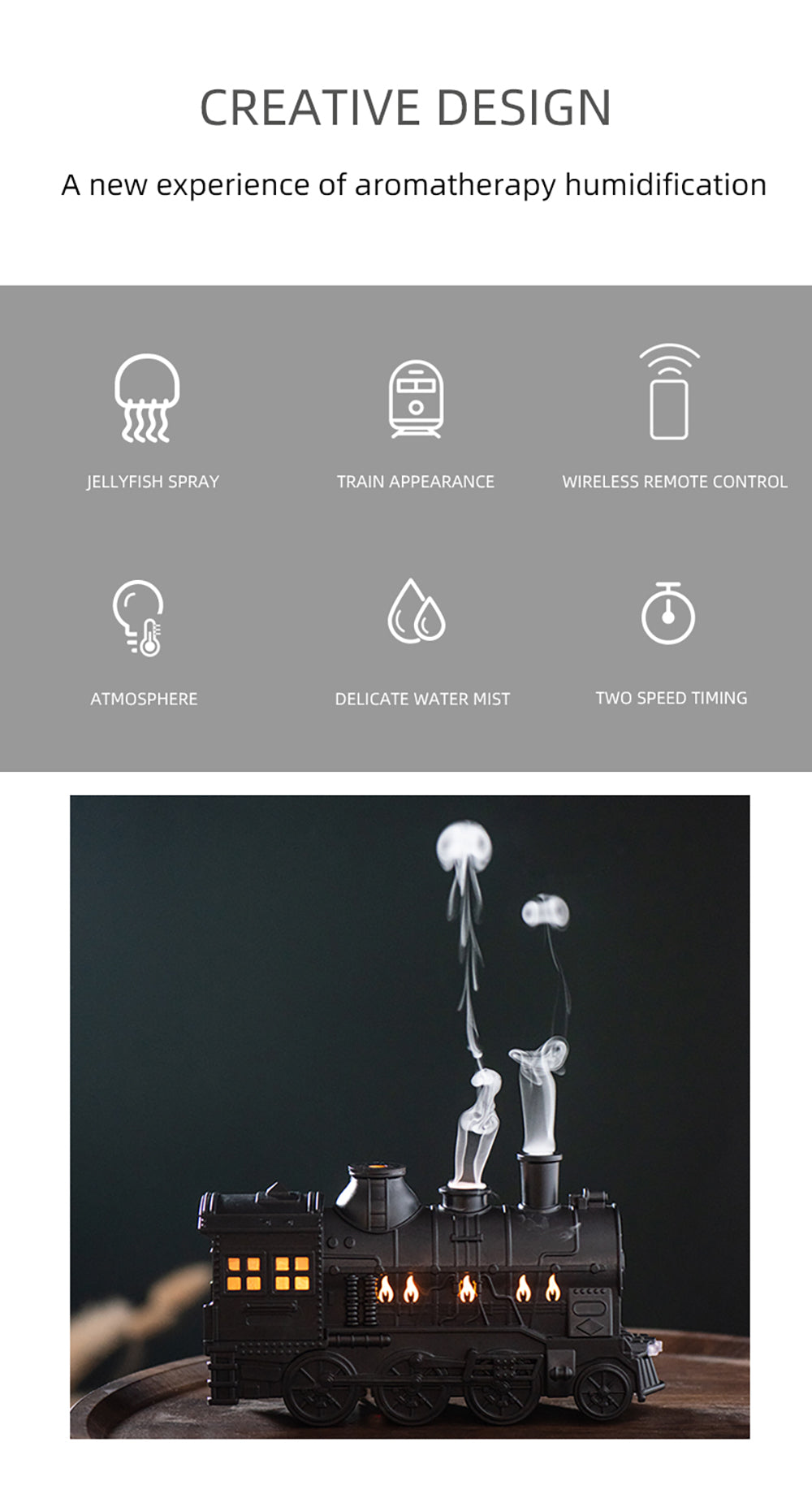 Train Air Humidifier Ultrasonic Aromatherapy Diffuser