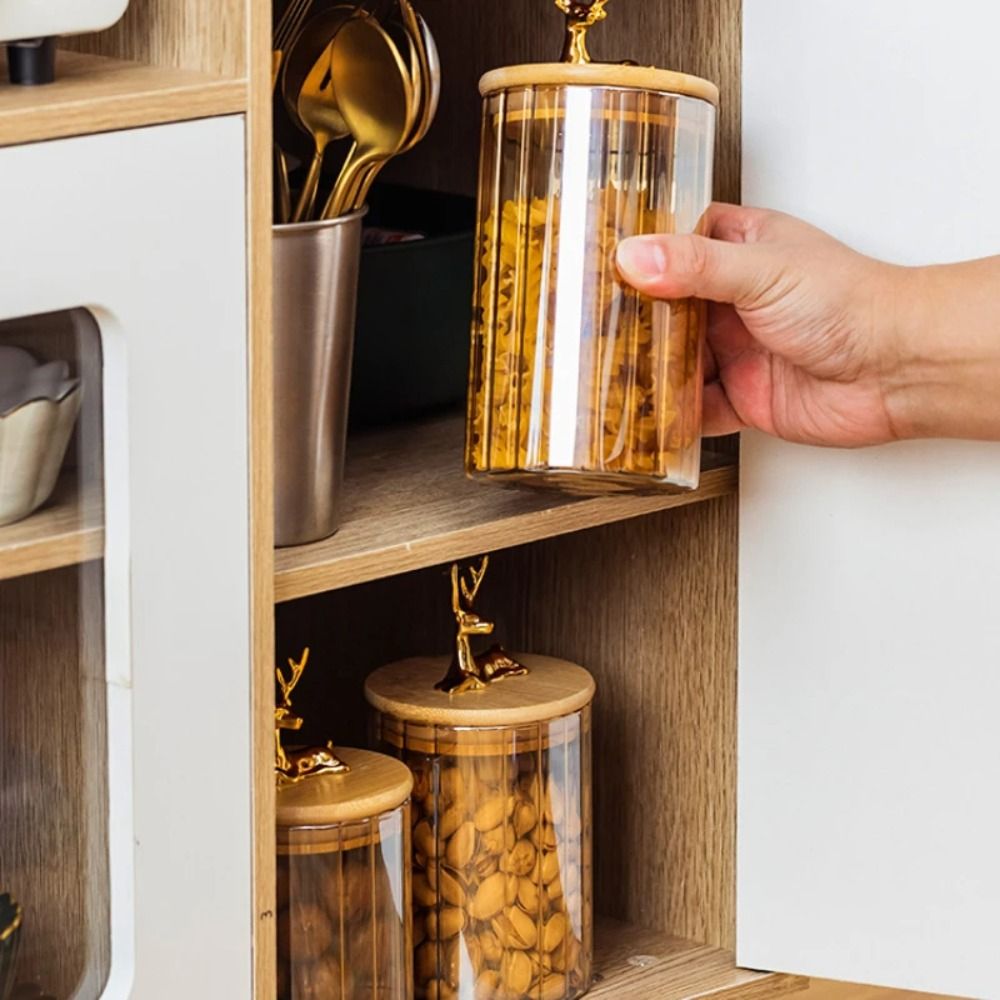 Golden Deer Airtight Jar With Wooden Lid