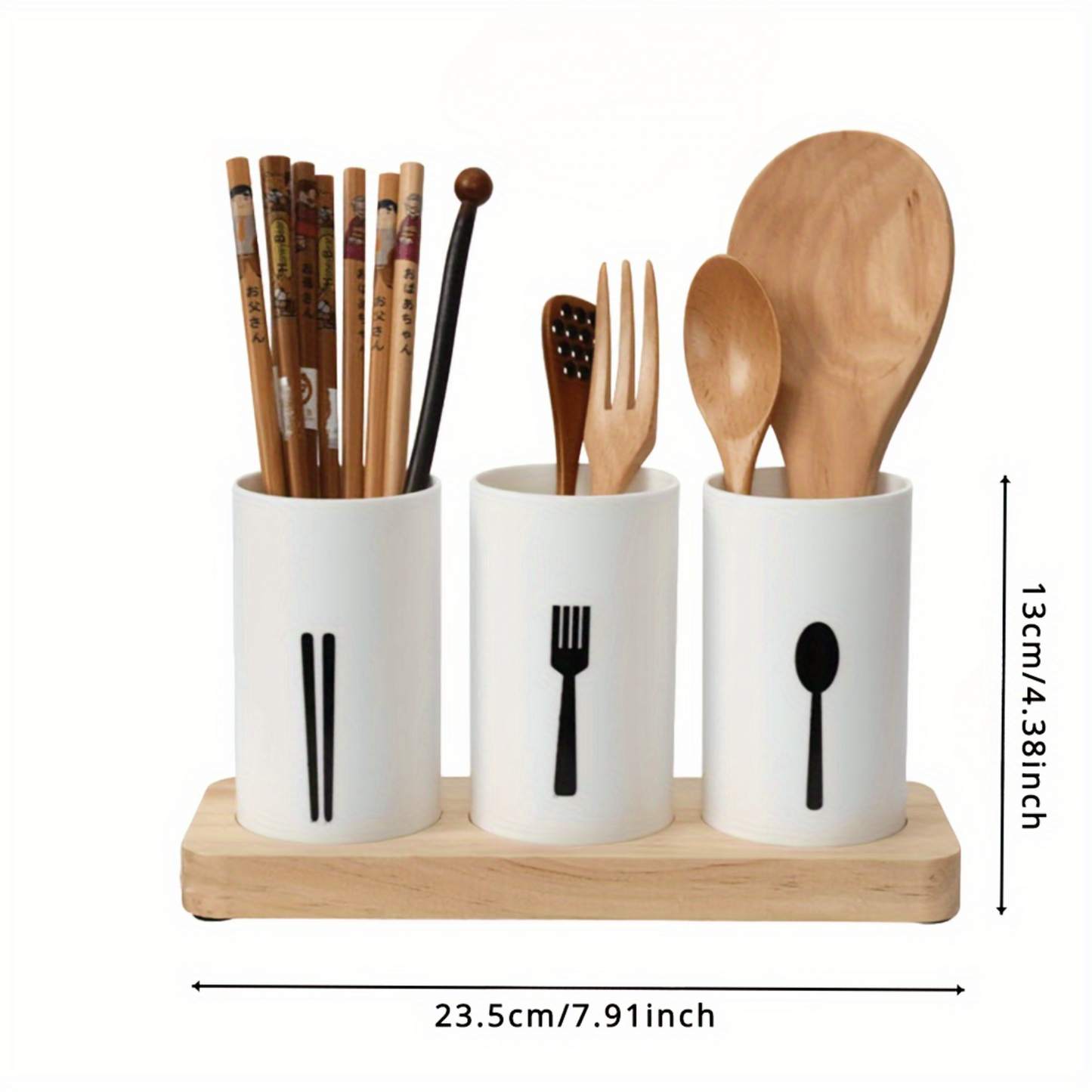 Plastic Cutlery Holder With Wood Tray (Premium Quality)