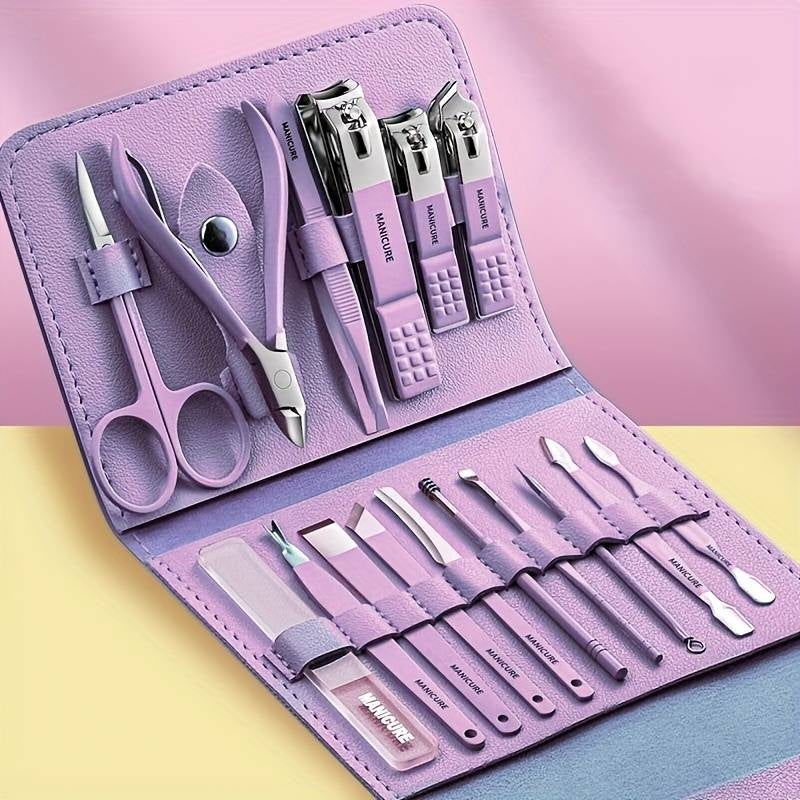 16 PCS Professional Nail Clipper Manicure Pedicure Set With Leather Case (Premium Quality)