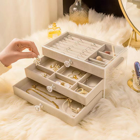 3 Layer Acrylic Jewelry Storage Box Dust-Proof Earrings Ring Storage Case