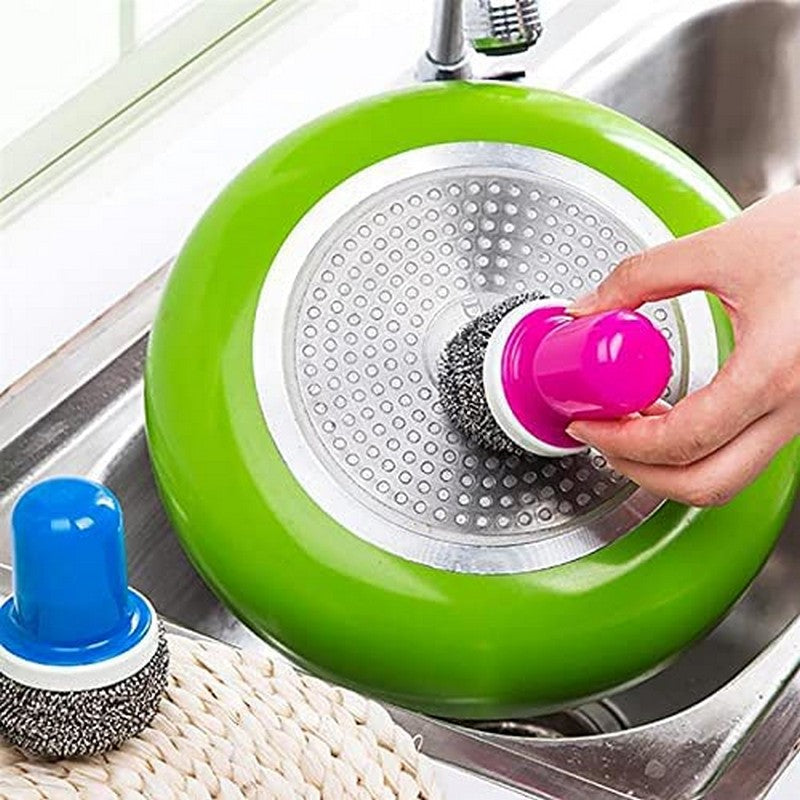 Cleaning Brush Kitchen Stainless Steel Wire Ball with Handle Clean Brush for Dish Bowl Pan Clean Metal Scrubber Ball