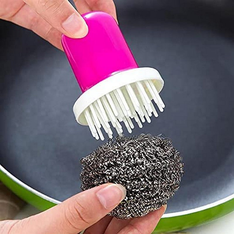 Cleaning Brush Kitchen Stainless Steel Wire Ball with Handle Clean Brush for Dish Bowl Pan Clean Metal Scrubber Ball