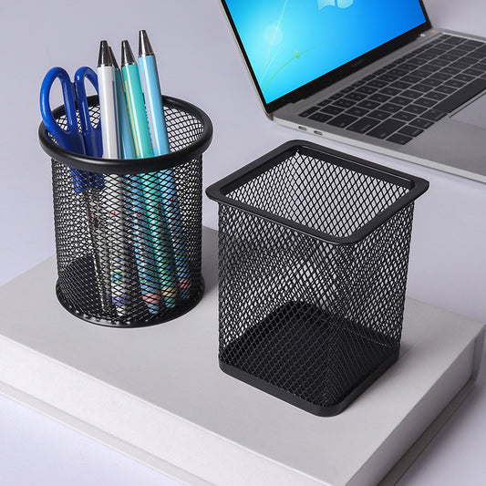1Pcs Metal Pencil Holder Office Desk Square Round