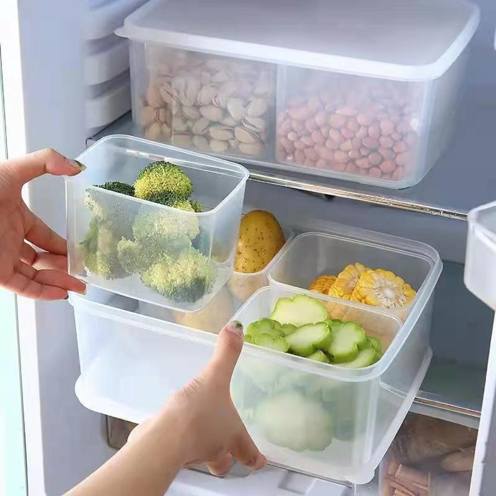 4 Grids Separated Grains Storage Box Rectangle Transparent Spice Container Refrigerator