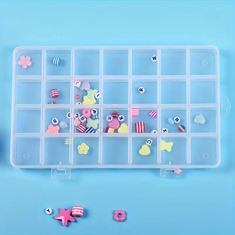 28 Grids Rectangle Plastic Jewelry Airing Storage Box