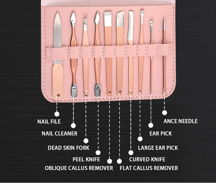 16 PCS Professional Nail Clipper Manicure Pedicure Set With Leather Case (Premium Quality)