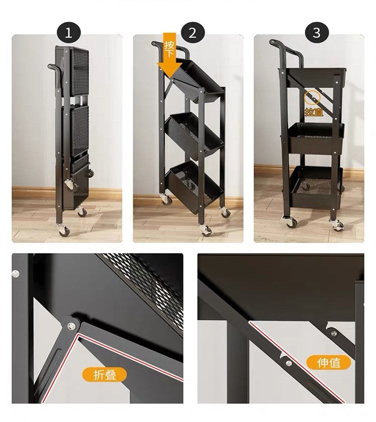 Three-layer Storage Rack for Kitchen and Bathroom Storage Organizer. (Black)