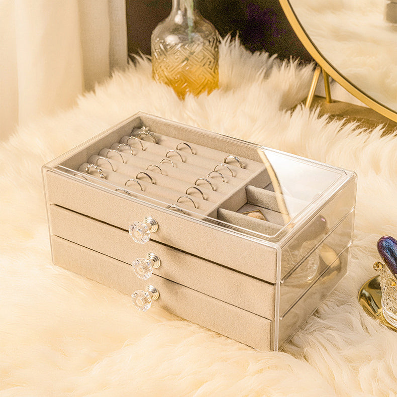 3 Layer Acrylic Jewelry Storage Box Dust-Proof Earrings Ring Storage Case