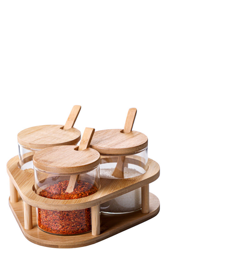 Wooden Lid Glass Seasoning Jar Chili Pepper Shaker Spice Box