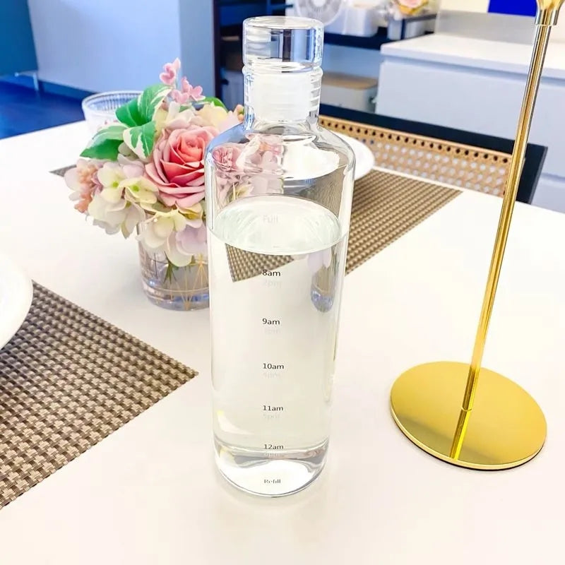 500ml Transparent With Time Scale Glass Water Bottle