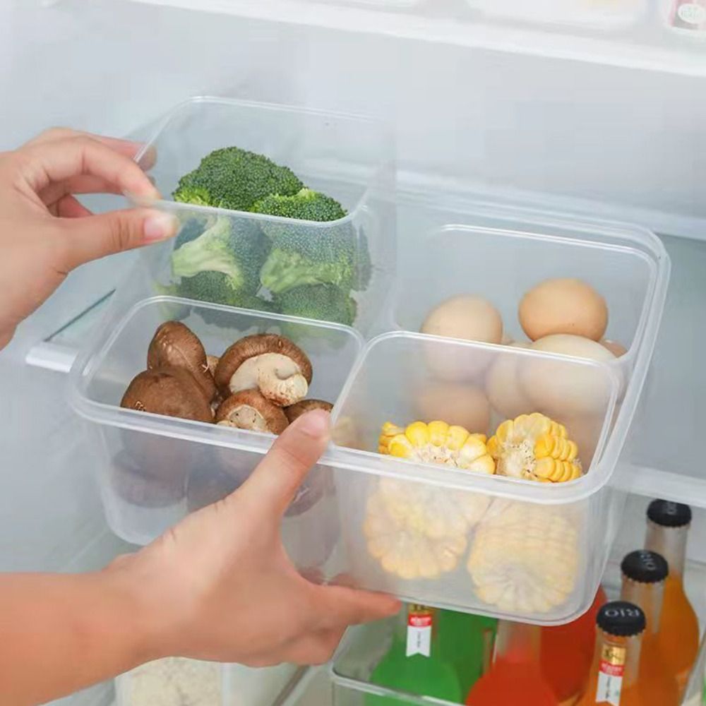 4 Grids Separated Grains Storage Box Rectangle Transparent Spice Container Refrigerator