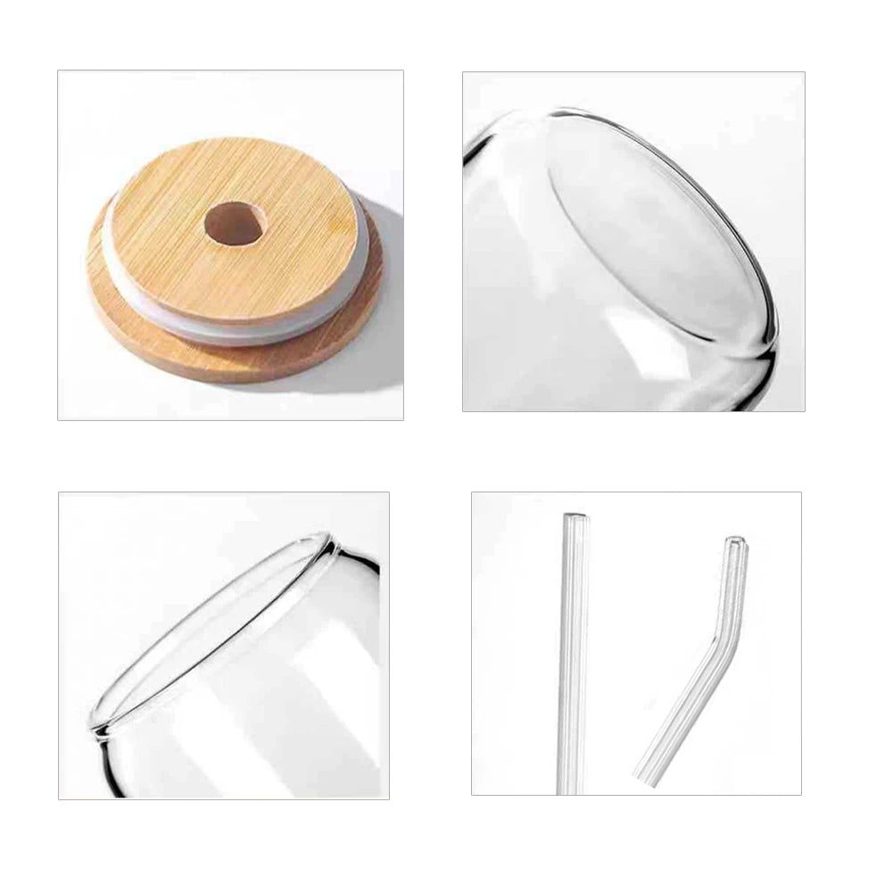 Modern Mason Glass Jar With Bamboo Lid And Straw (Premium Quality)