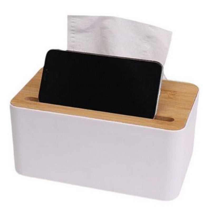 Creative Wooden Tissue Holder With Lid Household Paper Towel Storage Box Home Office Removable Tissue Case With Phone Holder