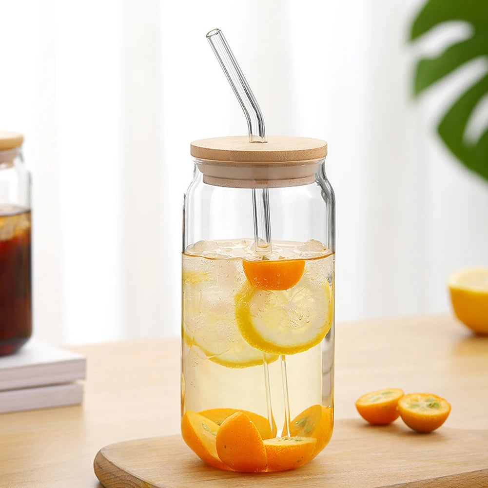Modern Mason Glass Jar With Bamboo Lid And Straw (Premium Quality)