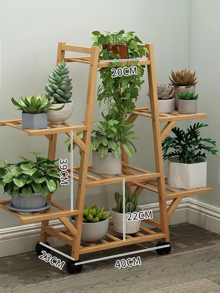 7 Layers Bamboo Plant Rack With Tires (Premium Quality)