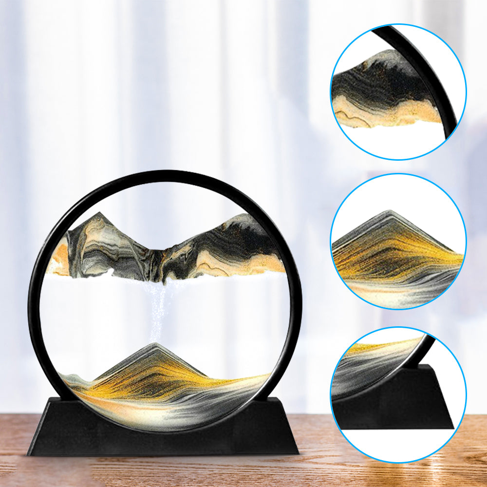 Moving Sand Art Round Glass 3D Hourglass Display Frame