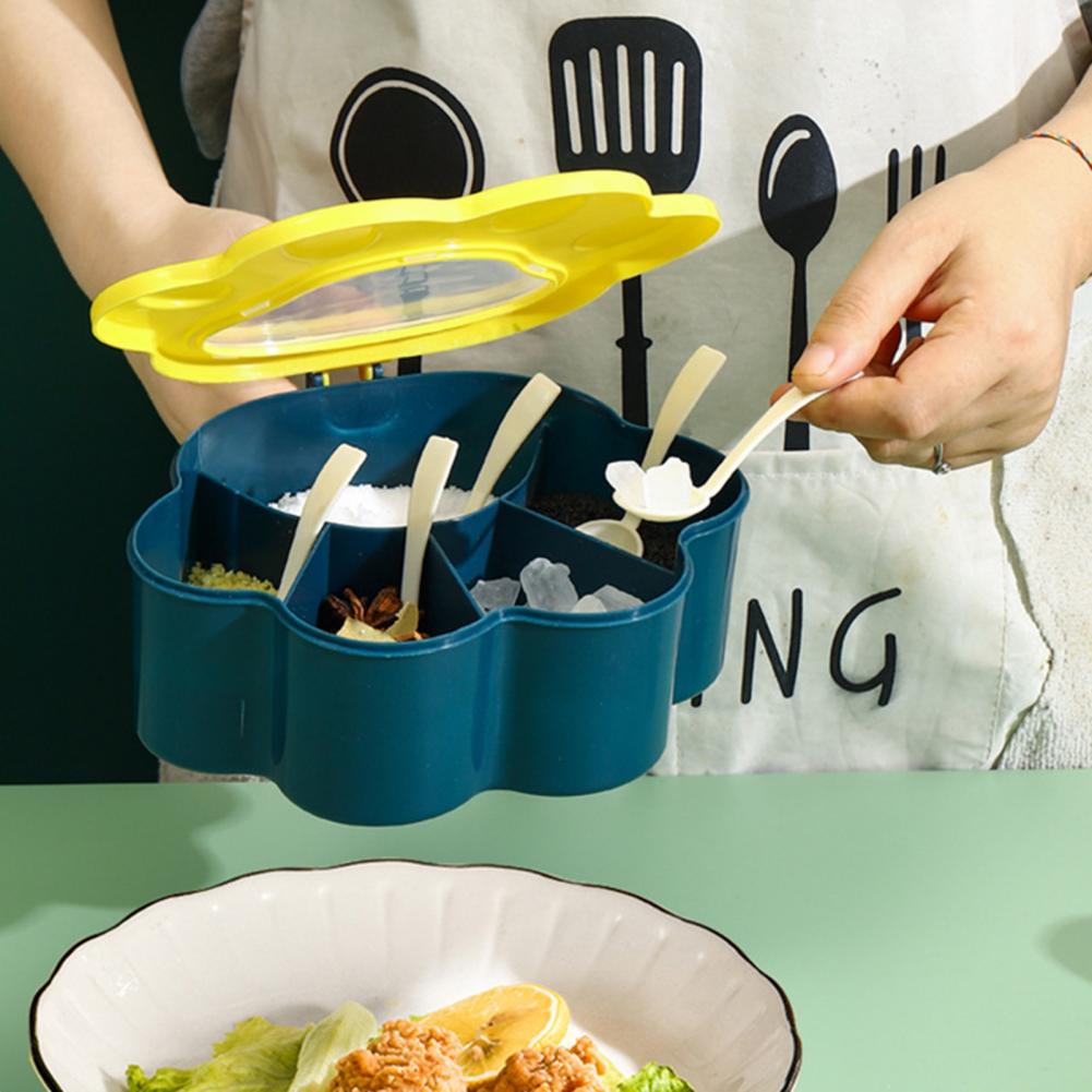 5 Grids Condiment Spice Box With Spoon