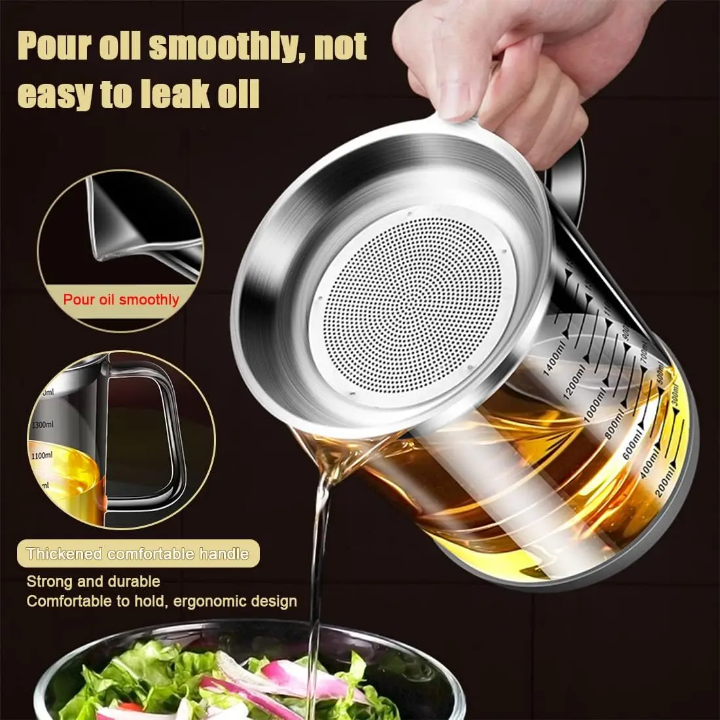 Glass Bacon Grease Container With Strainer Cooking Oil Bottle  (Premium Quality)