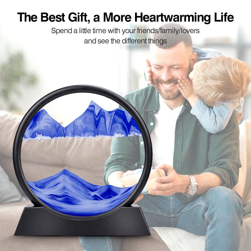 Moving Sand Art Round Glass 3D Hourglass Display Frame