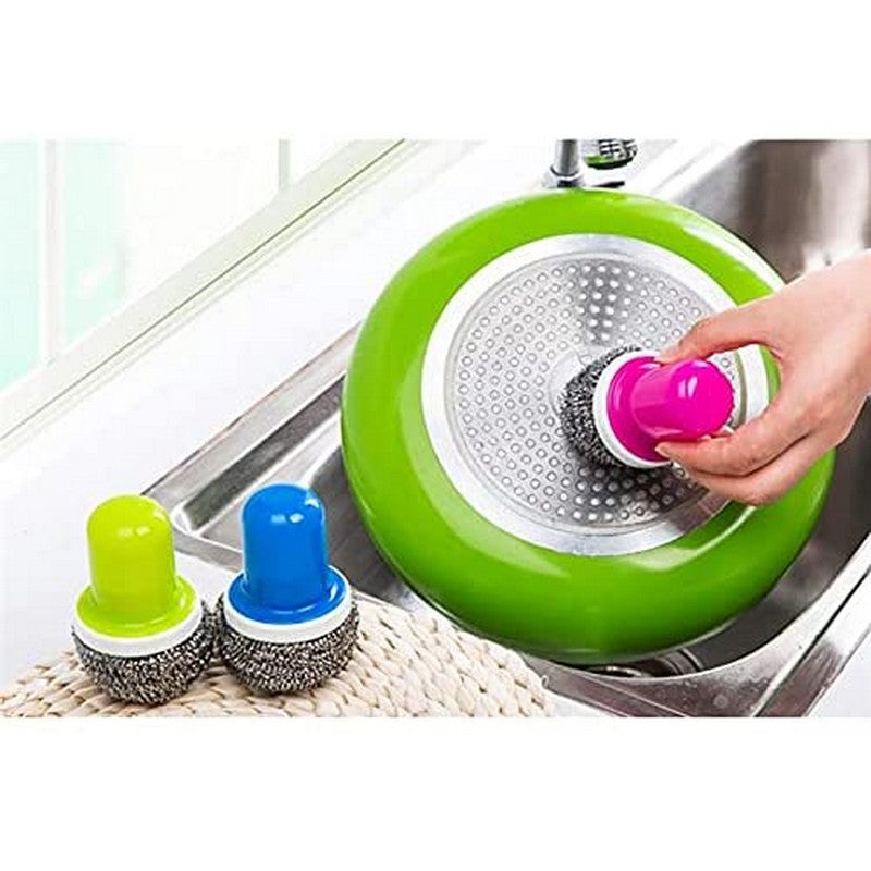 Cleaning Brush Kitchen Stainless Steel Wire Ball with Handle Clean Brush for Dish Bowl Pan Clean Metal Scrubber Ball