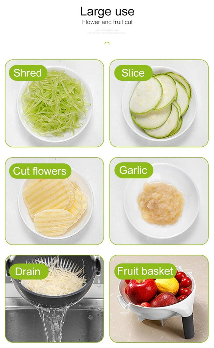 9 in 1 Rotate Vegetable Sliccer With Drain Basket (Premium Quality)