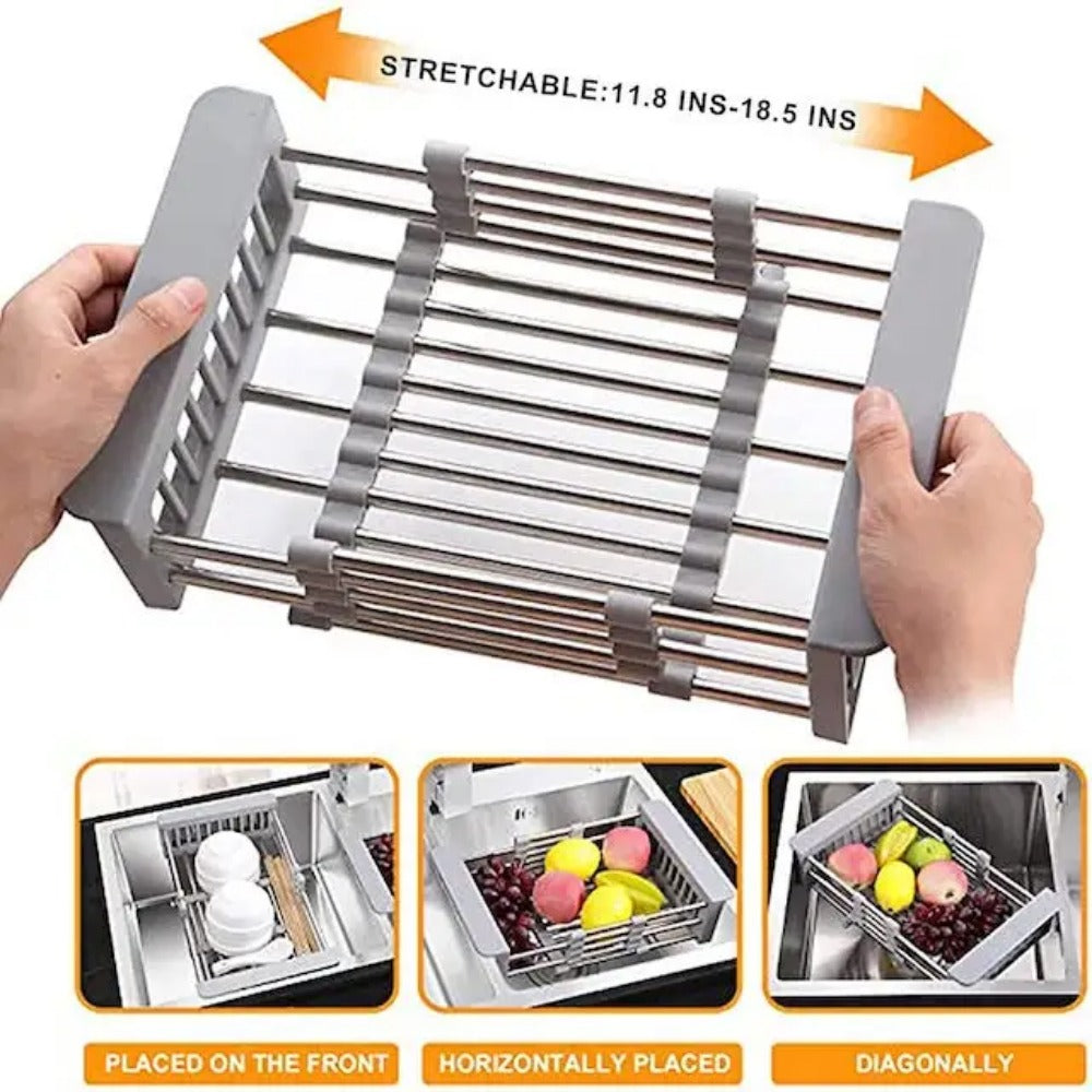 Stainless Steel Kitchen Sink Dish Drainer Counter Dish Drying Rack Collapsible Over The Sink