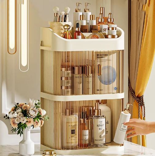 3 LayerMakeup Storage Box Multi Compartments Cosmetic Organizer, Acrylic Cosmetics Display Case