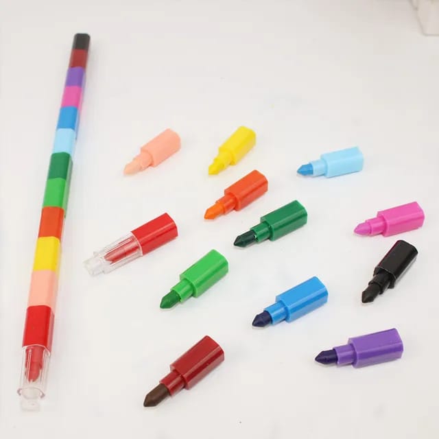 Building Block Plastic Crayon 12 Color