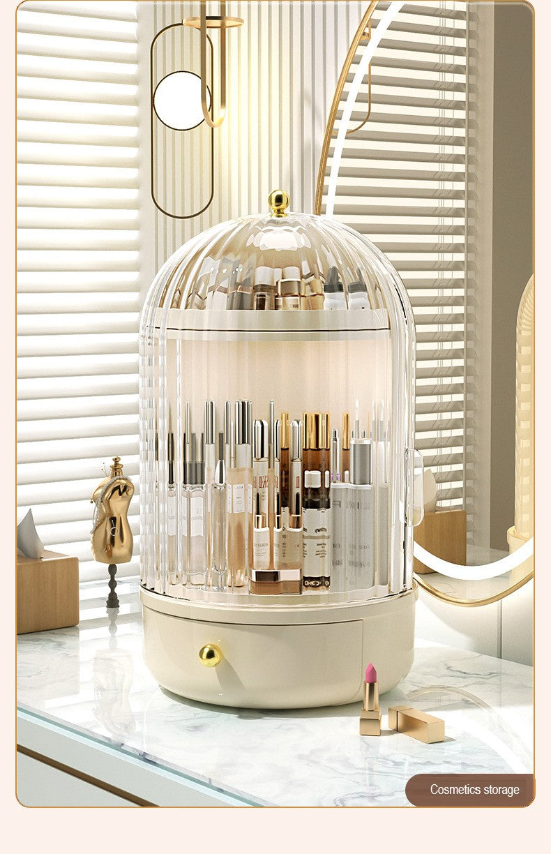 Rotating Makeup Storage with Cover and Drawer, Large Skincare Cosmetics Organizer (Premium Quality)