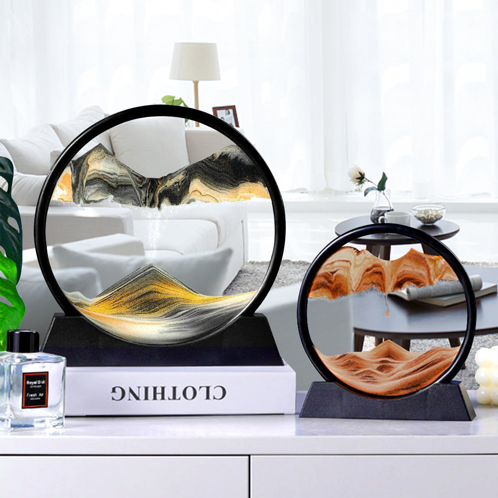 Moving Sand Art Round Glass 3D Hourglass Display Frame