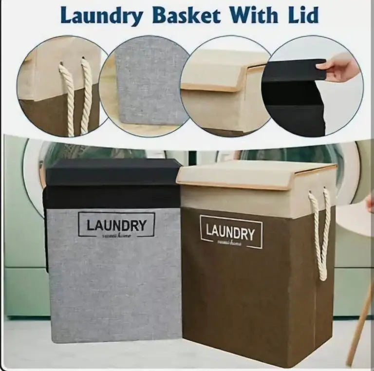 Large Washing Clothes Storage Bin Bag Laundry Basket Foldable Hamper with Lid (Premium Quality)